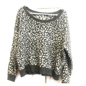 Gray and teal cheetah print sweater